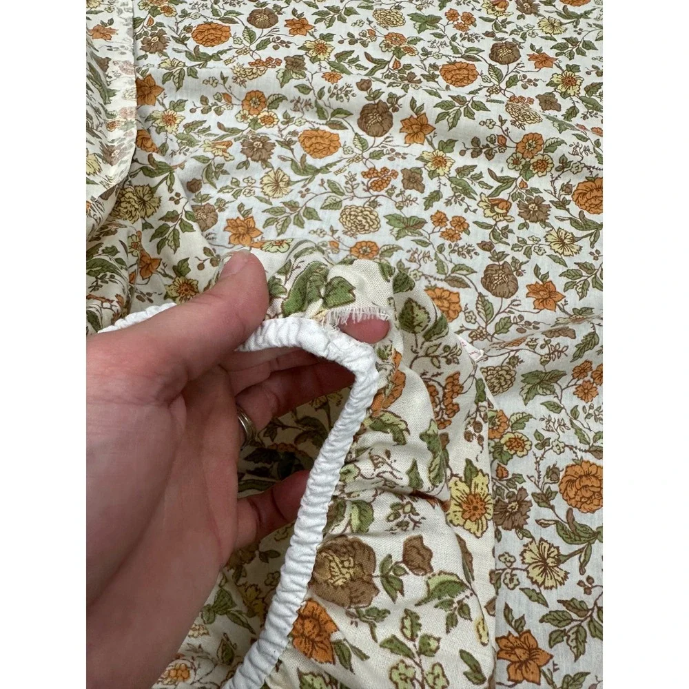 Vintage 70s Tastemaker Earthy Floral Twin Sheet Set Boho Cottagecore